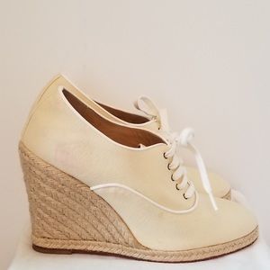 Christian Louboutin Cream Canvas Espadrilles Wedge